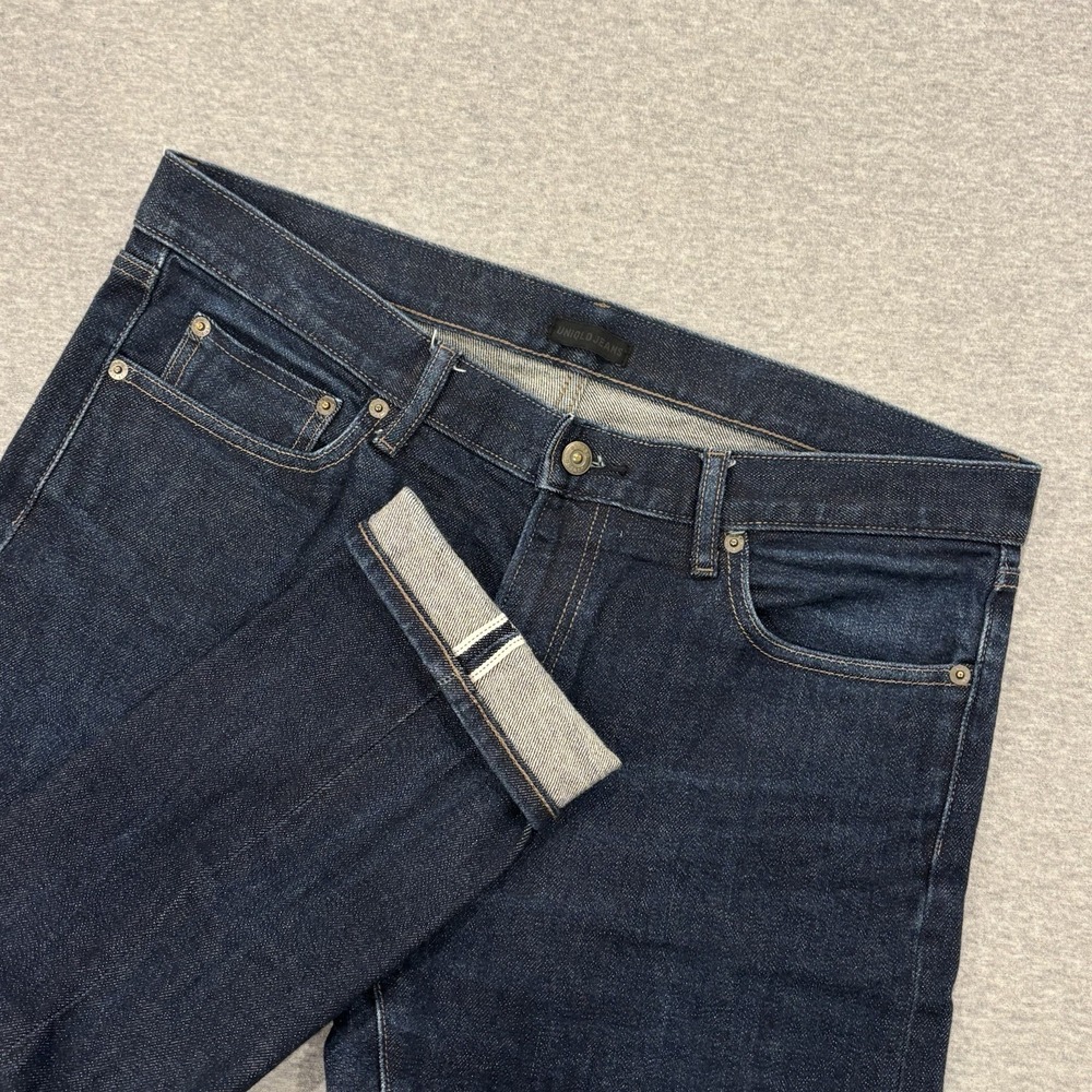 Uniqlo Selvedge Slim Straight Jeans Women's Size 12 (36x32) Blue Dark Wash Denim